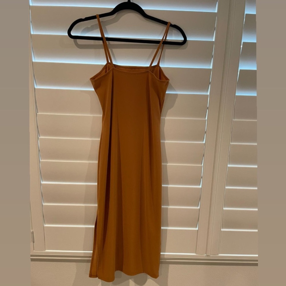 Orange Spaghetti Strap Bodycon Dress/ Side Slit